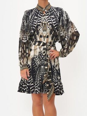 Camilla Night Owl silk drop sleeve shirt animal print mini dress